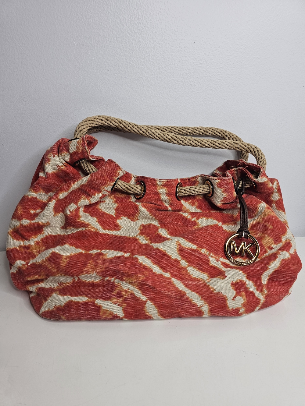 Michael Kors Orange and Cream Tie-Dye Canvas Shoulder Bag